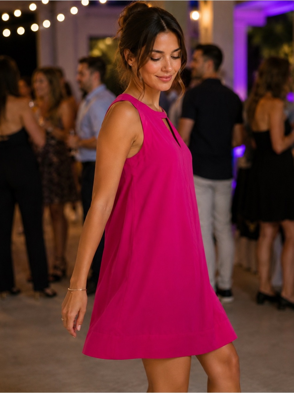 Charlie Jade 100% Silk Mini Shift Dress XS Fuchsia Pink Sleeveless